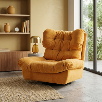 Ontwerp Fauteuil Draaibaar 1-Zits Geel Gestoffeerd Met Oorvoering 1-Zits