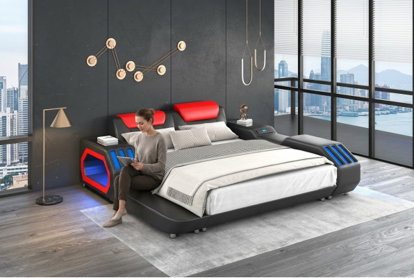 Luxe LED-bedden Verlichte slaapkamer bed Lederen bed 180x200 Meubels