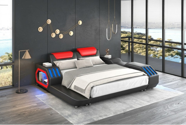 Luxe LED-bedden Verlichte slaapkamer bed Lederen bed 180x200 Meubels