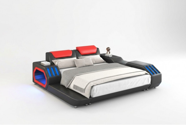 Luxe LED-bedden Verlichte slaapkamer bed Lederen bed 180x200 Meubels