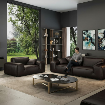 Zwarte loungeset luxe 3+1 zits lederen banken woonkamer meubels