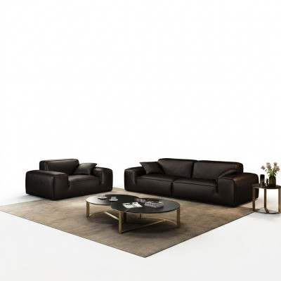 Zwarte loungeset luxe 3+1 zits lederen banken woonkamer meubels