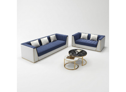 Blauw-witte moderne bankstel 3+2 zits woonkamer luxe bankstellen.