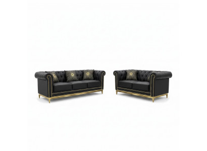 Zwarte Chesterfield woonkamer bankstel Luxe set 3+2 zits 2-delig.