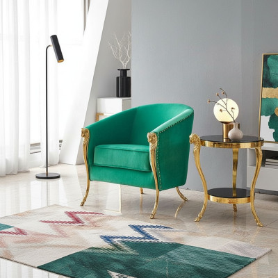 Groene luxe fauteuil gestoffeerd met gouden poten voor de woonkamer, eenpersoons, nieuw.