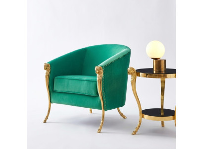 Groene luxe fauteuil gestoffeerd met gouden poten voor de woonkamer, eenpersoons, nieuw.