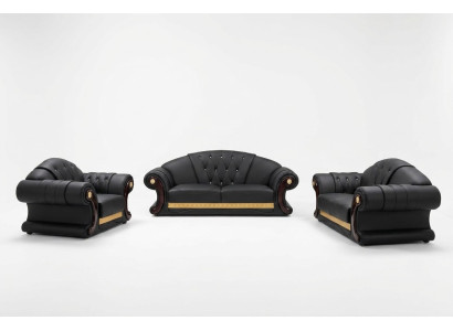 Chesterfield Bankstel Set 3+2+1 Leder Banken Bekleding Meubels Klassiek
