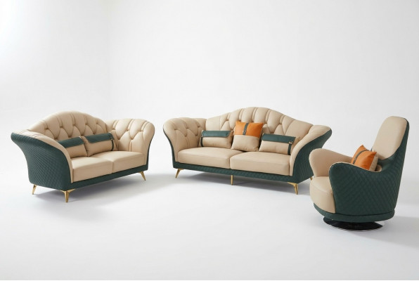 Chesterfield zithoek set gestoffeerde meubels 3-delige set lederen bankstel nieuw