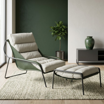 Fauteuil + Hocker Set Luxe Relax Fauteuil Meubelstoel Voetenbank 2-delig.