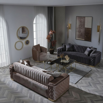 Chesterfield Bankstel Bank Bekleding Set 3-Delig. Bankstellen Fluweel