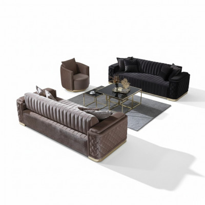 Chesterfield Bankstel Bank Bekleding Set 3-Delig. Bankstellen Fluweel