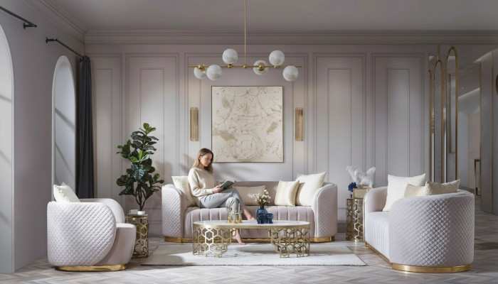 Luxe bankstel Ovaal bankstel set Gestoffeerde meubels 3+2+1 Fluweel Textiel 3-delig.