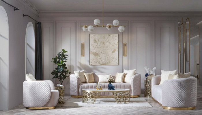 Luxe bankstel Ovaal bankstel set Gestoffeerde meubels 3+2+1 Fluweel Textiel 3-delig.