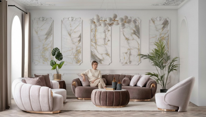 Luxe woonkamerbankstel 3+3+1 zitplaatsen Half ronde bank Sofa met tafel 4-delig.