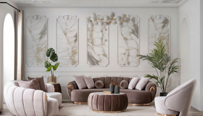Luxe woonkamerbankstel 3+3+1 zitplaatsen Half ronde bank Sofa met tafel 4-delig.