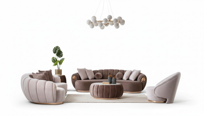 Luxe woonkamerbankstel 3+3+1 zitplaatsen Half ronde bank Sofa met tafel 4-delig.