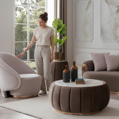 Ronde salontafel met gevoerde tafelblad Salontafels Tafels Meubels