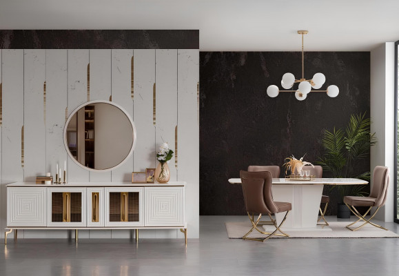 Luxe eetkamer eethoek eettafel set eetgroep tafel stoelen dressoir 7-delig