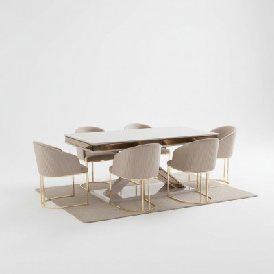 Eetkamer set met eettafel en 4 stoelen met leuningen.