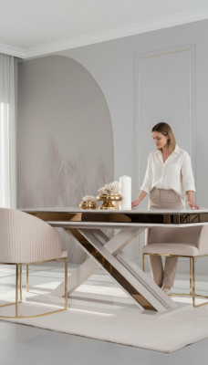 X Benen Eettafel Kolomtafel Luxe Tafels Wit Goud Tafel Meubels Hout X-benen Eettafel Kolomtafel Luxe Tafels Wit Goud Tafel Meubels Hout