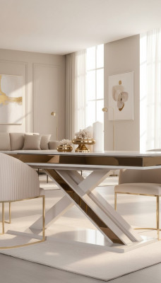 X Benen Eettafel Kolomtafel Luxe Tafels Wit Goud Tafel Meubels Hout X-benen Eettafel Kolomtafel Luxe Tafels Wit Goud Tafel Meubels Hout