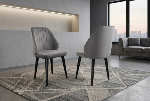 Grijze eetkamerstoel luxe éénpersoons textielmeubels ontwerper model nieuw.