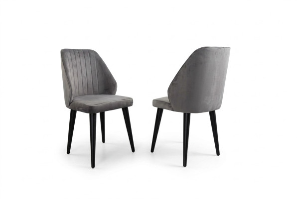 Grijze eetkamerstoel luxe éénpersoons textielmeubels ontwerper model nieuw.