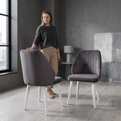 Grijze Moderne Eetkamerstoel Eenpersoons Houten Poten Luxe Meubels Stoelen