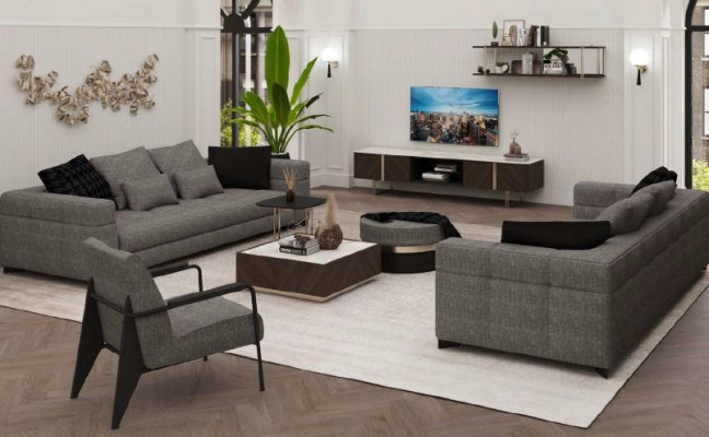 Grijze bank Driezits woonkamer Zitmeubels Houten frame Bank collectie