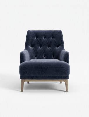 Blauwe Exclusieve Chesterfield Fauteuil Woonkamer Eenpersoons Houten Frame
