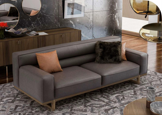 Bruine woonkamerset Luxueuze 3-zits Stivloller fauteuil Beklede poef