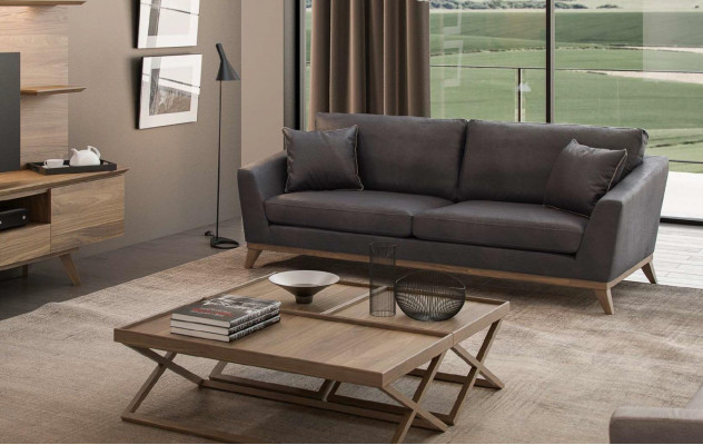 Grijze driezitter houten frame Moderne woonkamerbank Nieuw Luxe design