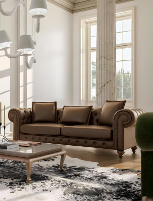 Bruine Chesterfield luxe bankstel Moderne driepersoons fauteuil Textiel