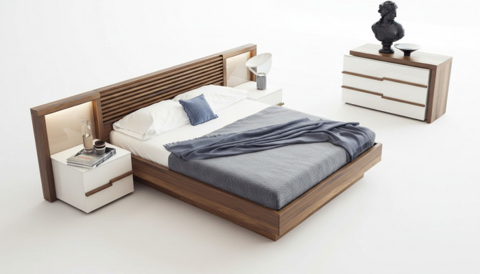 Bruine slaapkamer set Luxe bed Commode Nachtkastjes Walnoot Natuur