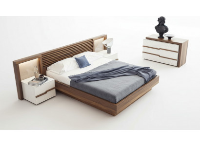 Bruine slaapkamer set Luxe bed Commode Nachtkastjes Walnoot Natuur