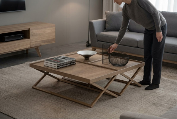 Opklapbare luxe bruine salontafel houten tafel woonkamer meubilair stijl tafel