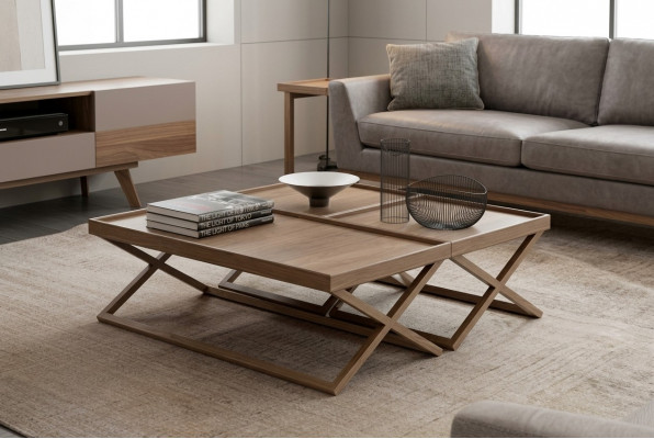 Opklapbare luxe bruine salontafel houten tafel woonkamer meubilair stijl tafel