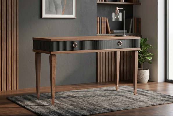 Moderne consoletafel met laden luxe walnoot naturel - antraciet.