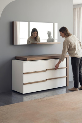 Witte luxe ladekast met spiegel, modern walnoothout natuur design, nieuw.