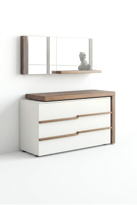 Witte luxe ladekast met spiegel, modern walnoothout natuur design, nieuw.