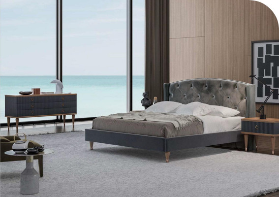 Modern Chesterfield slaapkamer set met design tweepersoonsbed en nachtkastjes