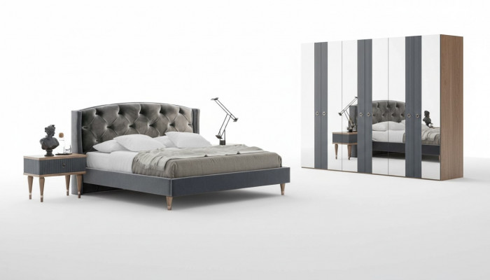 Modern Chesterfield slaapkamer set met design tweepersoonsbed en nachtkastjes