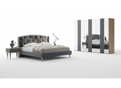 Modern Chesterfield slaapkamer set met design tweepersoonsbed en nachtkastjes