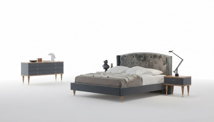 Grijs slaapkamer pak Luxe set Tweepersoonsbed 2x nachtkastjes Commode