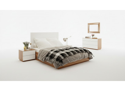 Wit-bruine slaapkamer set luxe houten meubels bed nachtkastjes commode
