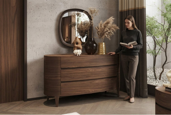 Bruine designer commode in moderne stijl met opbergruimte voor slaapkamermeubels.