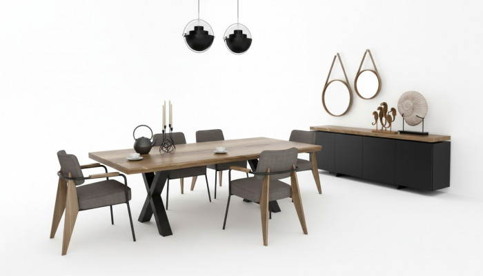 Eetkamermeubel set Eettafel Stoelen Dressoir Walnoot natuur - Antraciet mat