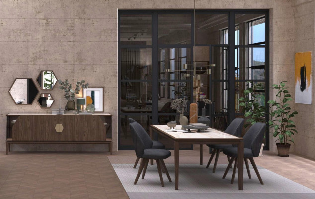 Luxe Bruin dressoir met glaselementen opbergmeubels eetkamermeubilair hout