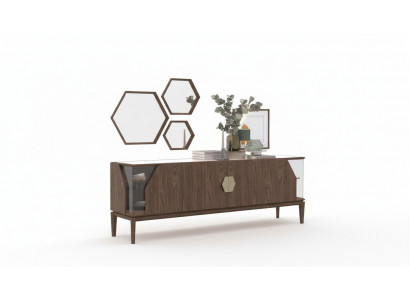 Luxe Bruin dressoir met glaselementen opbergmeubels eetkamermeubilair hout