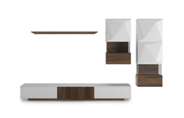 Luxe walnoot natuur Moderne witte woonwand tv-standaard dressoir wandplanken